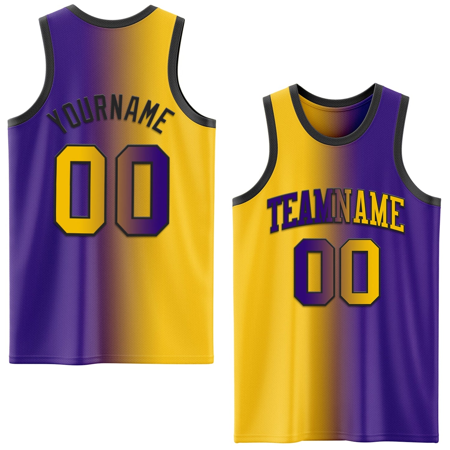 Custom Purple Yellow-Black Authentic Gradient Fashion Basketball Jersey - Main View