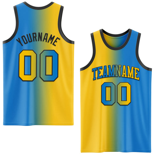 Custom Powder Blue Yellow-Black Authentic Gradient Fashion Basketball Jersey - Main View