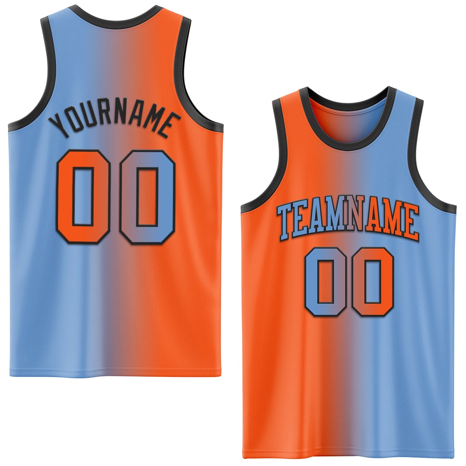 Custom Light Blue Orange-Black Authentic Gradient Fashion Basketball Jersey - Main View