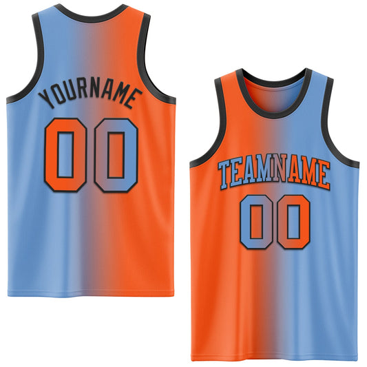 Custom Light Blue Orange-Black Authentic Gradient Fashion Basketball Jersey - Main View