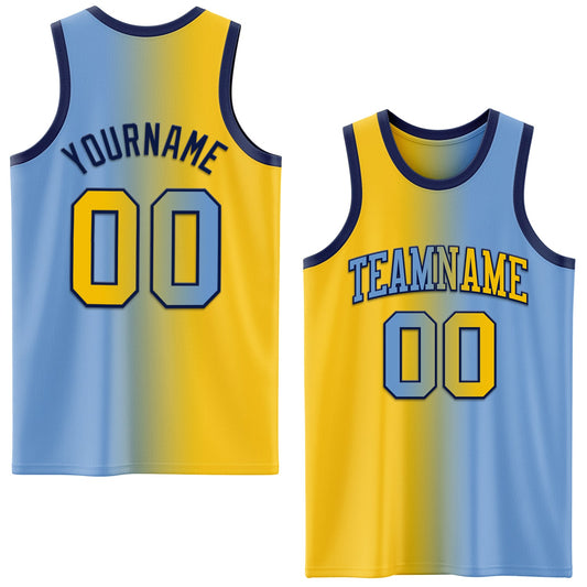 Custom Light Blue Yellow-Navy Authentic Gradient Fashion Basketball Jersey - Main View