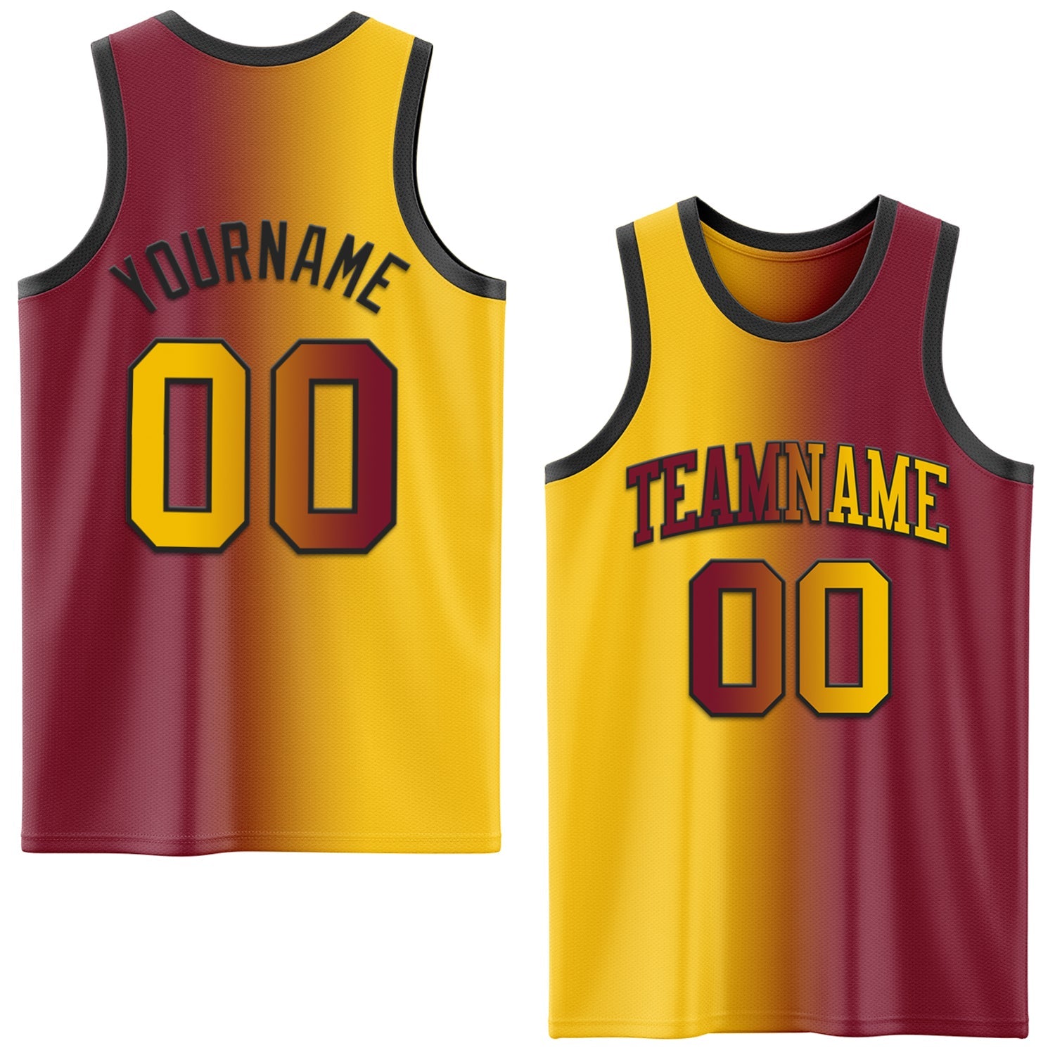 Custom Crimson Yellow-Black Authentic Gradient Fashion Basketball Jersey - Main View