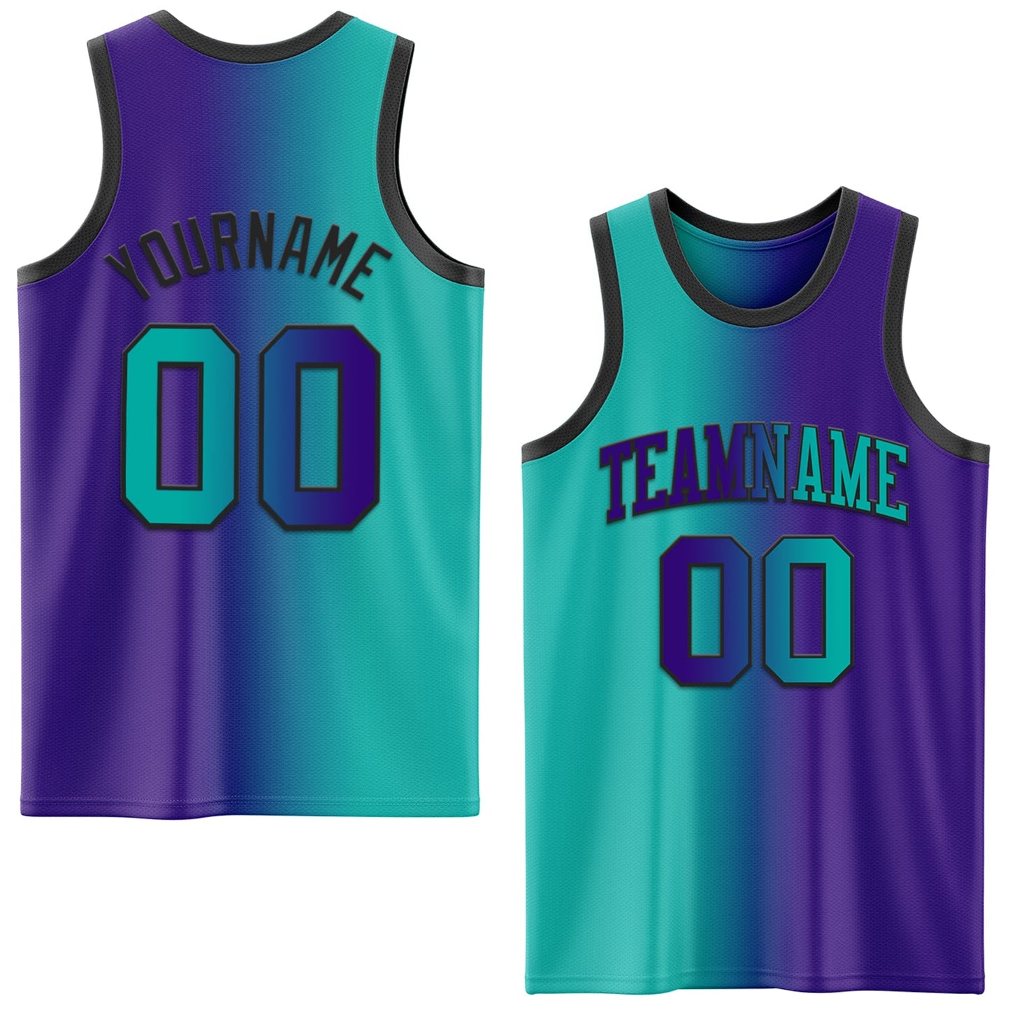 Custom Purple Aqua-Black Authentic Gradient Fashion Basketball Jersey - Main View