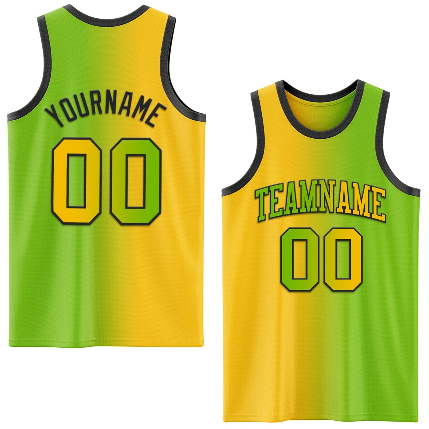 Custom Neon Green Yellow-Black Authentic Gradient Fashion Basketball Jersey - Main View