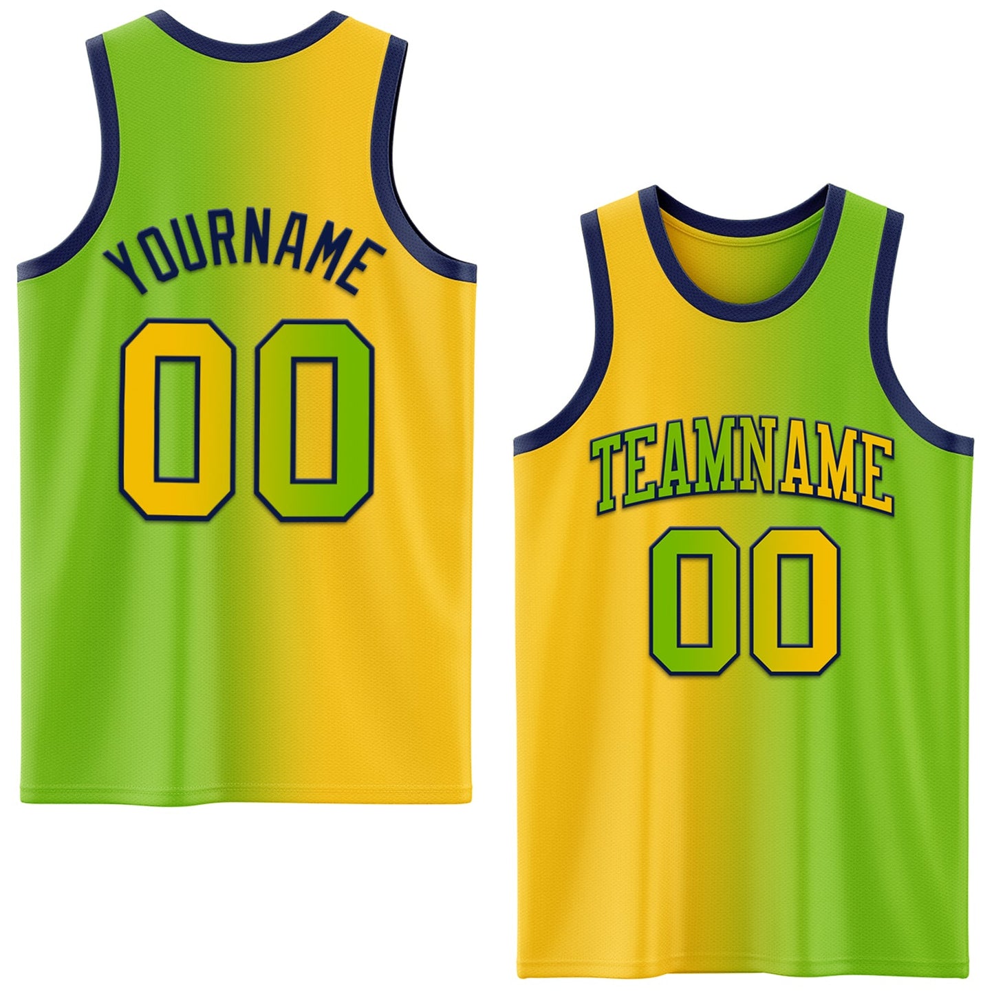 Custom Neon Green Yellow-Navy Authentic Gradient Fashion Basketball Jersey - Main View
