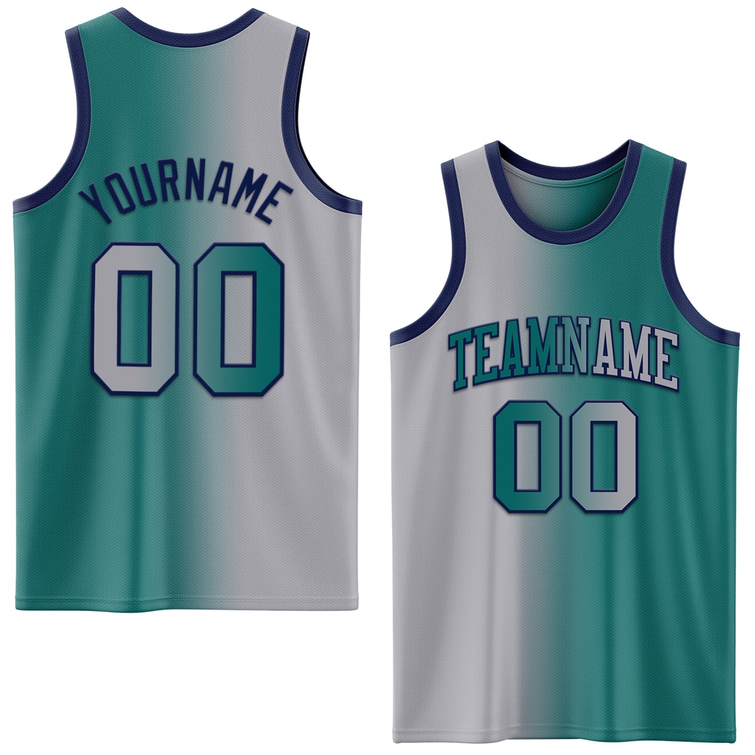 Custom Teal Gray-Navy Authentic Gradient Fashion Basketball Jersey - Main View