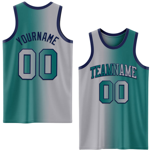 Custom Teal Gray-Navy Authentic Gradient Fashion Basketball Jersey - Main View