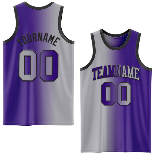 Custom Purple Gray-Black Authentic Gradient Fashion Basketball Jersey - Main View