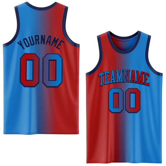 Custom Powder Blue Red-Navy Authentic Gradient Fashion Basketball Jersey - Main View