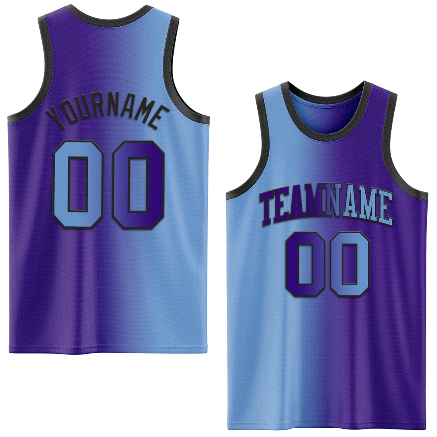 Custom Purple Light Blue-Black Authentic Gradient Fashion Basketball Jersey - Main View