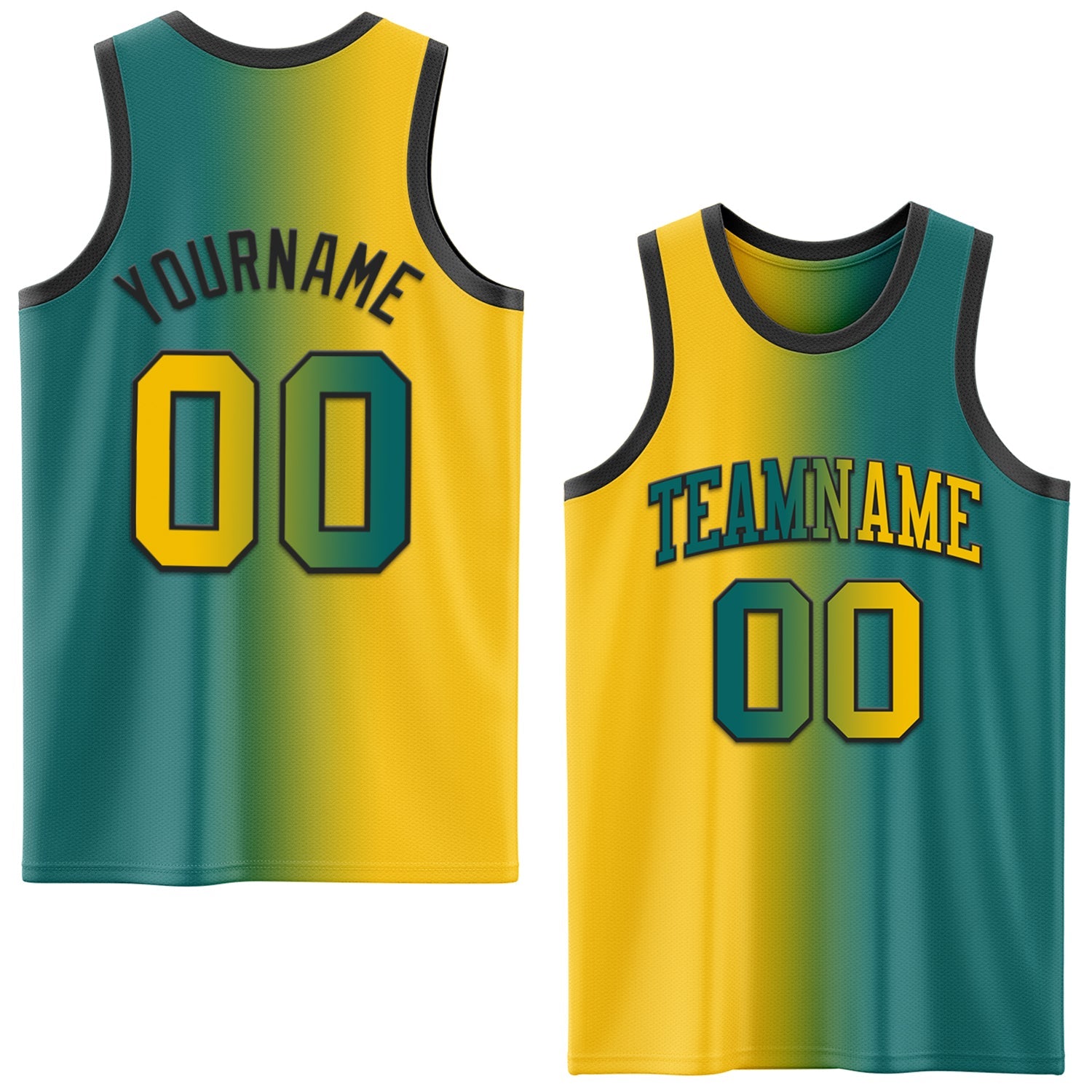 Custom Teal Yellow-Black Authentic Gradient Fashion Basketball Jersey - Main View