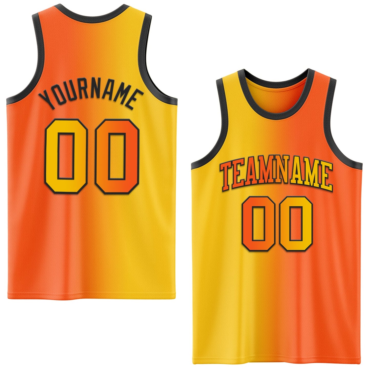 Custom Orange Yellow-Black Authentic Gradient Fashion Basketball Jersey - Main View