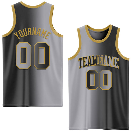Custom Black Gray-Old Gold Authentic Gradient Fashion Basketball Jersey - Main View