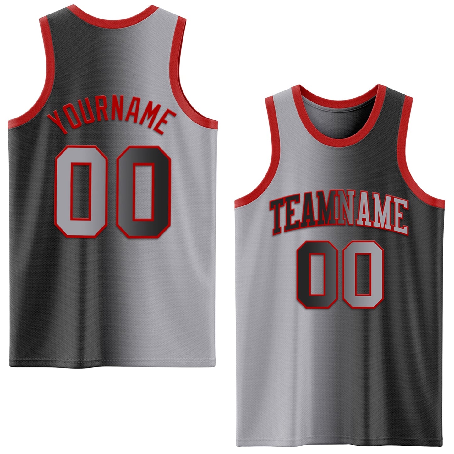 Custom Black Gray-Red Authentic Gradient Fashion Basketball Jersey - Main View