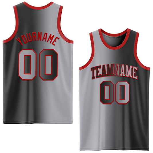 Custom Black Gray-Red Authentic Gradient Fashion Basketball Jersey - Main View