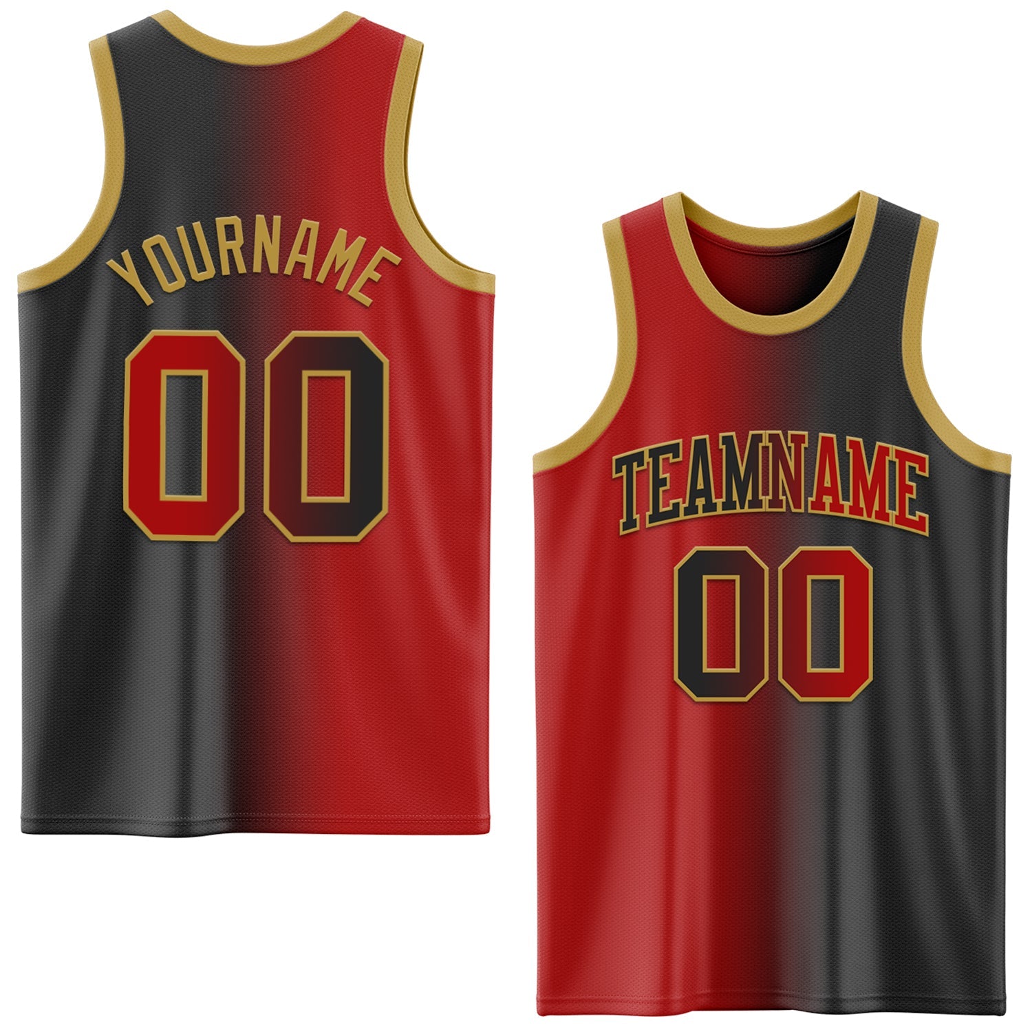 Custom Black Red-Old Gold Authentic Gradient Fashion Basketball Jersey - Main View