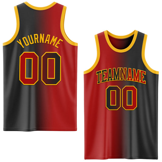 Custom Black Red-Gold Authentic Gradient Fashion Basketball Jersey - Main View