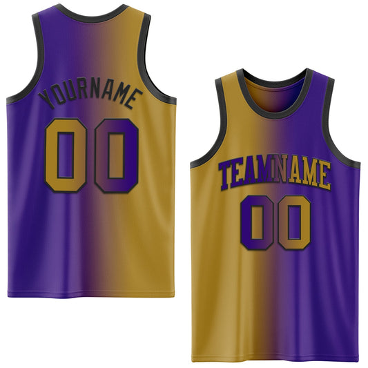 Custom Purple Old Gold-Black Authentic Gradient Fashion Basketball Jersey - Main View