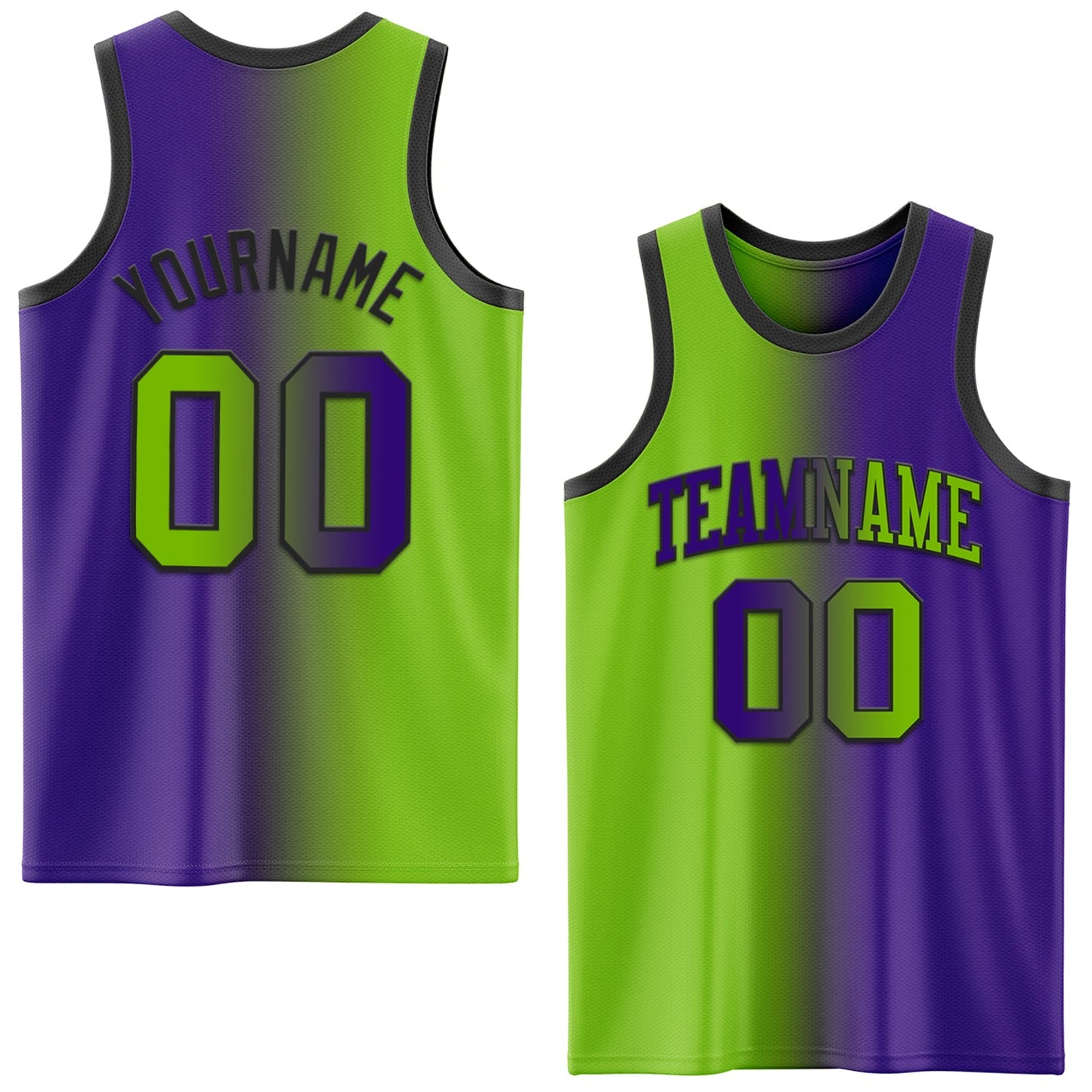 Custom Purple Neon Green-Black Authentic Gradient Fashion Basketball Jersey - Main View