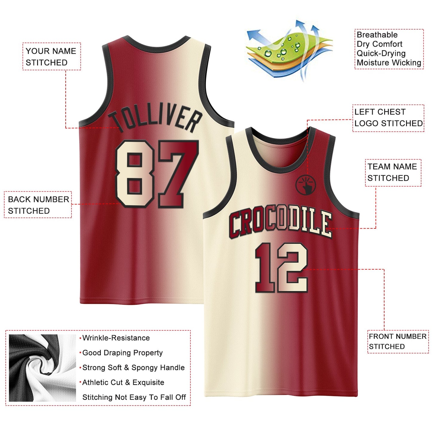 Custom Maroon Cream-Black Authentic Gradient Fashion Basketball Jersey view 3