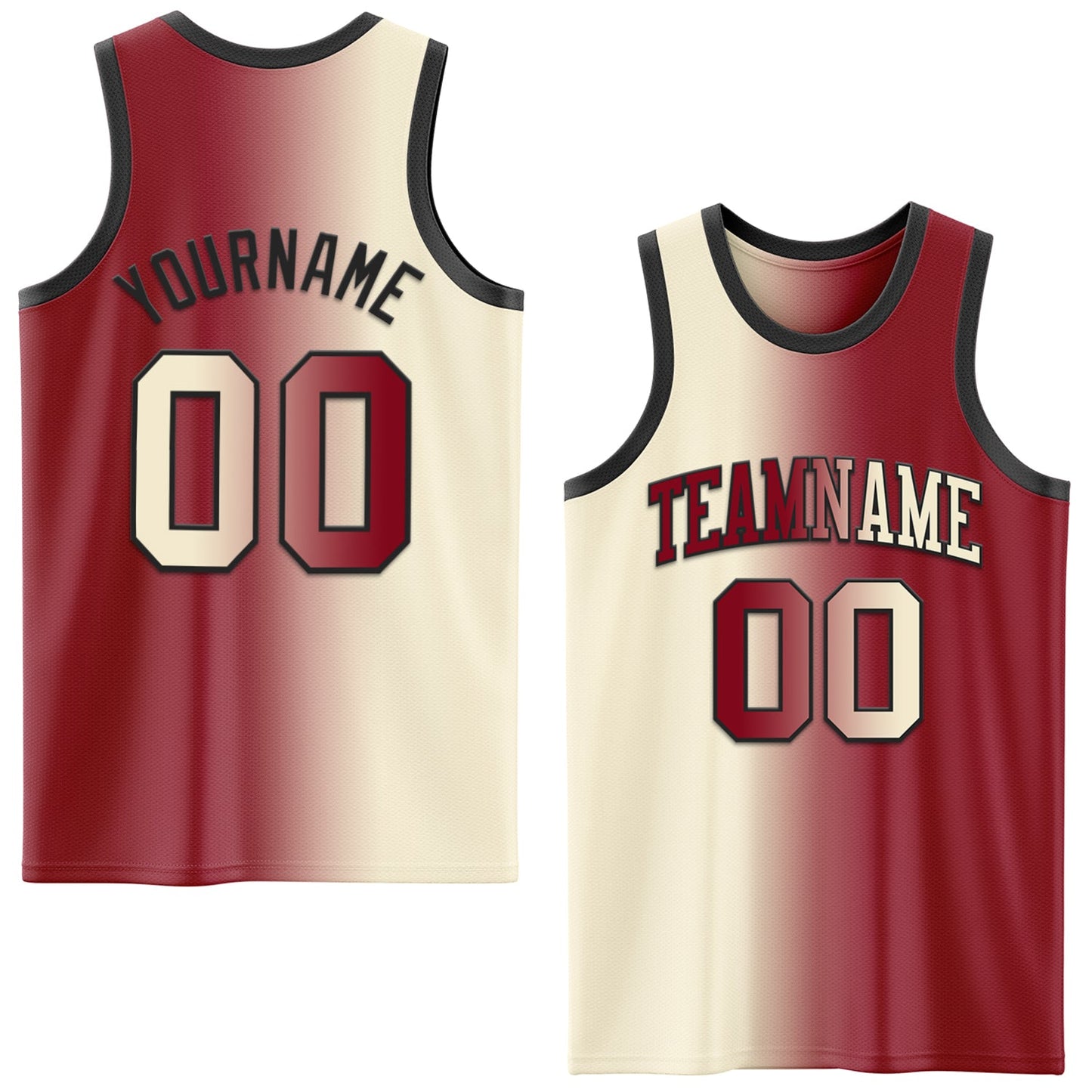Custom Maroon Cream-Black Authentic Gradient Fashion Basketball Jersey - Main View