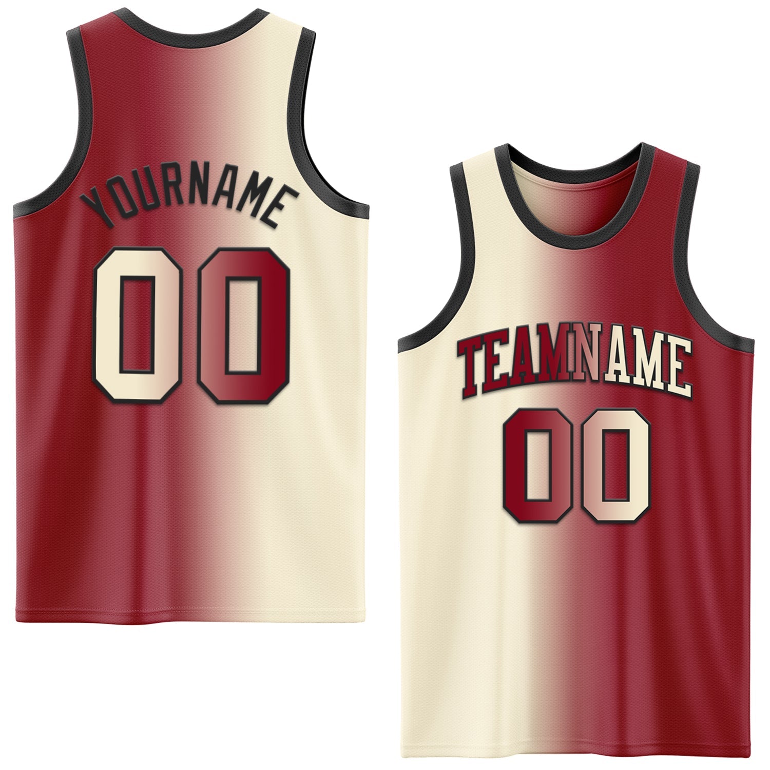 Custom Maroon Cream-Black Authentic Gradient Fashion Basketball Jersey - Main View