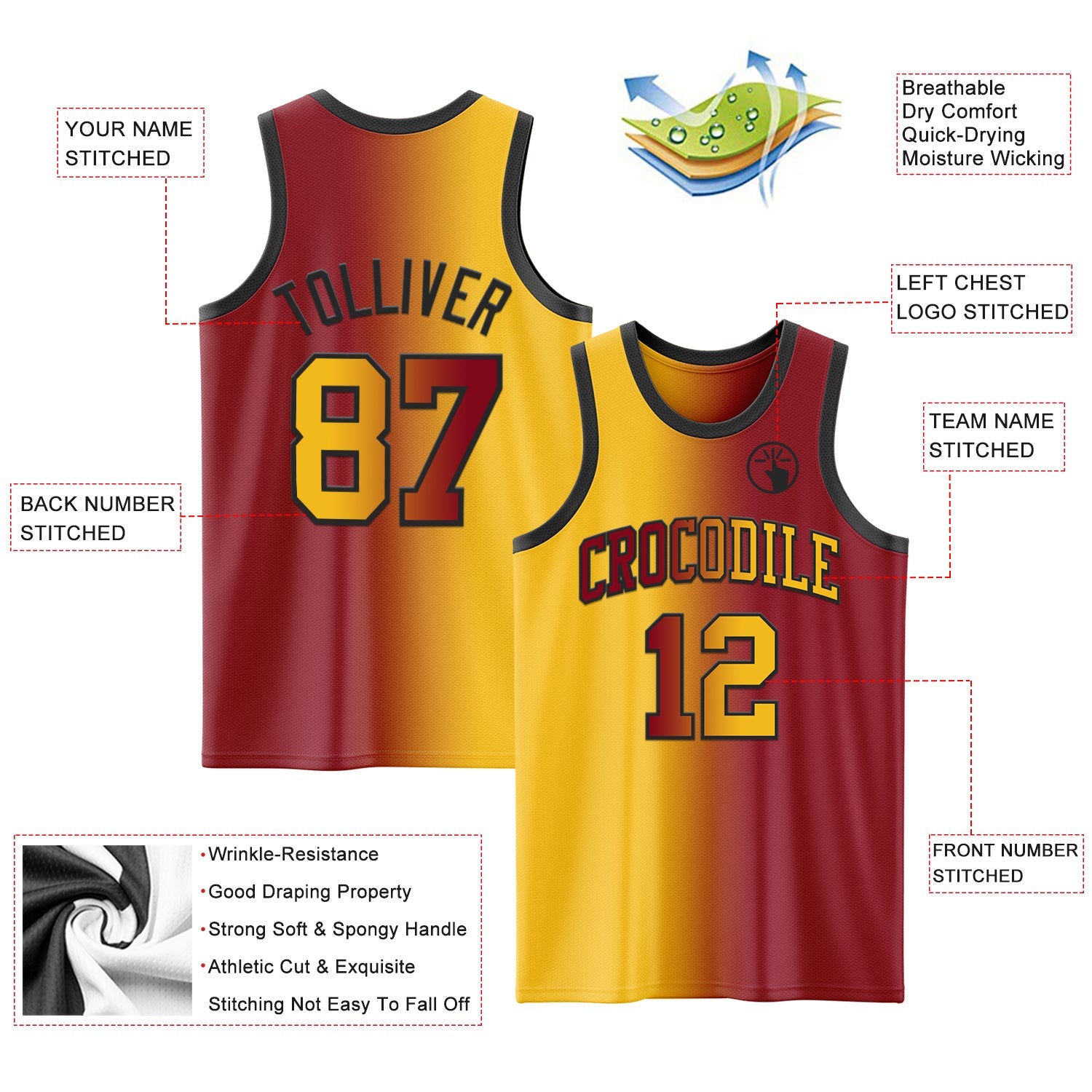 Custom Maroon Gold-Black Authentic Gradient Fashion Basketball Jersey view 3