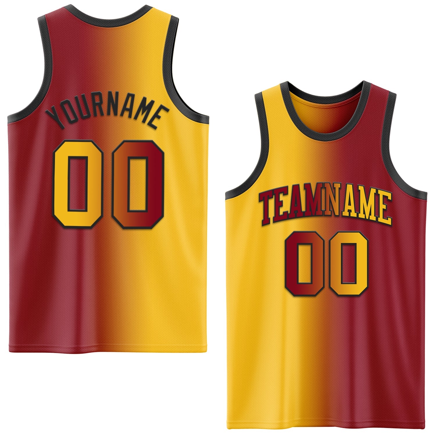 Custom Maroon Gold-Black Authentic Gradient Fashion Basketball Jersey - Main View