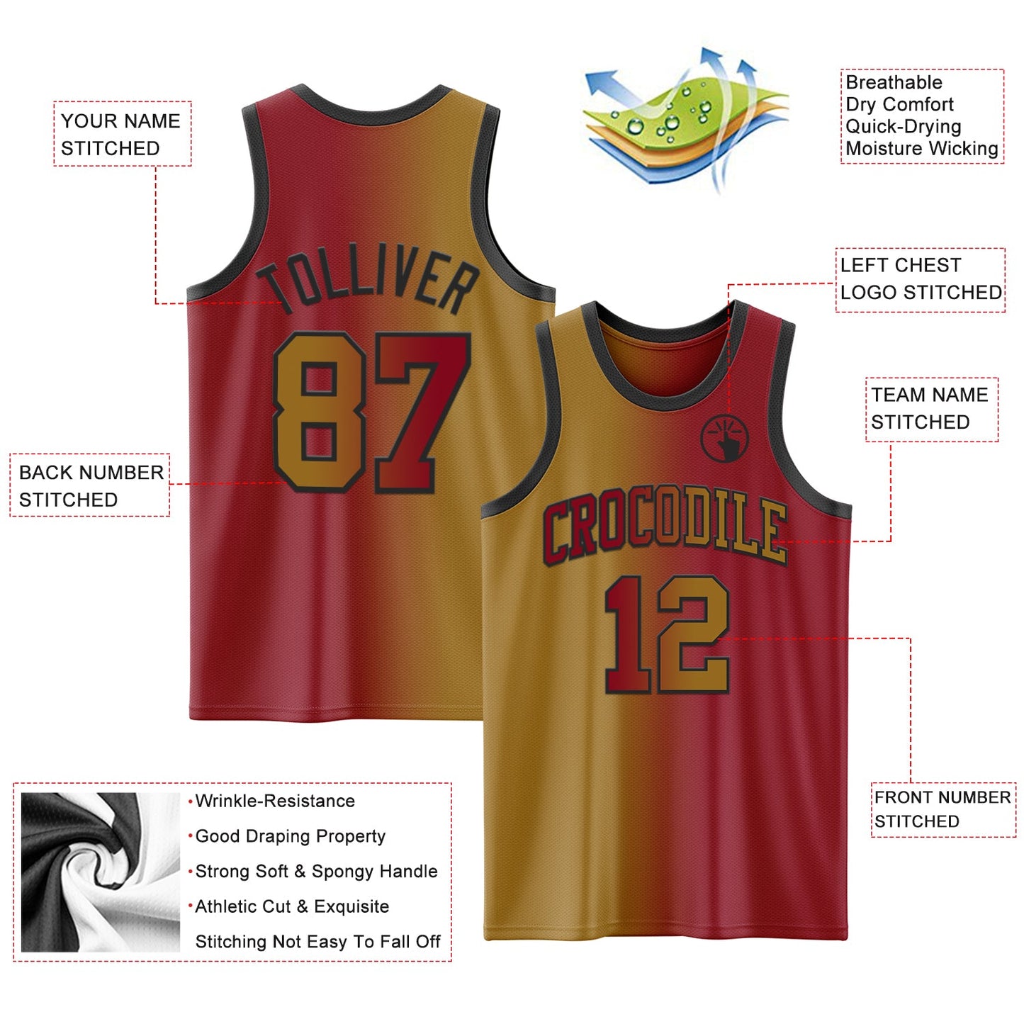 Custom Maroon Old Gold-Black Authentic Gradient Fashion Basketball Jersey view 3
