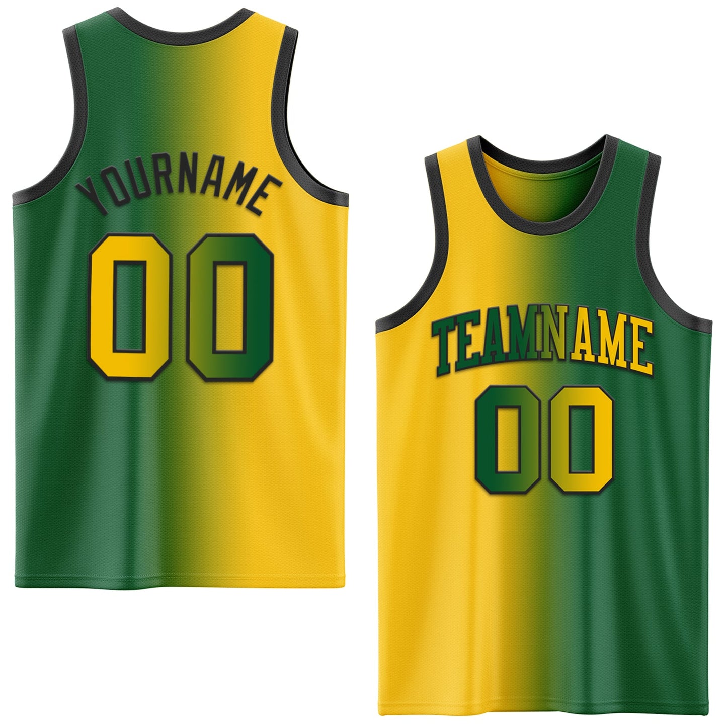 Custom Kelly Green Yellow-Black Authentic Gradient Fashion Basketball Jersey - Main View