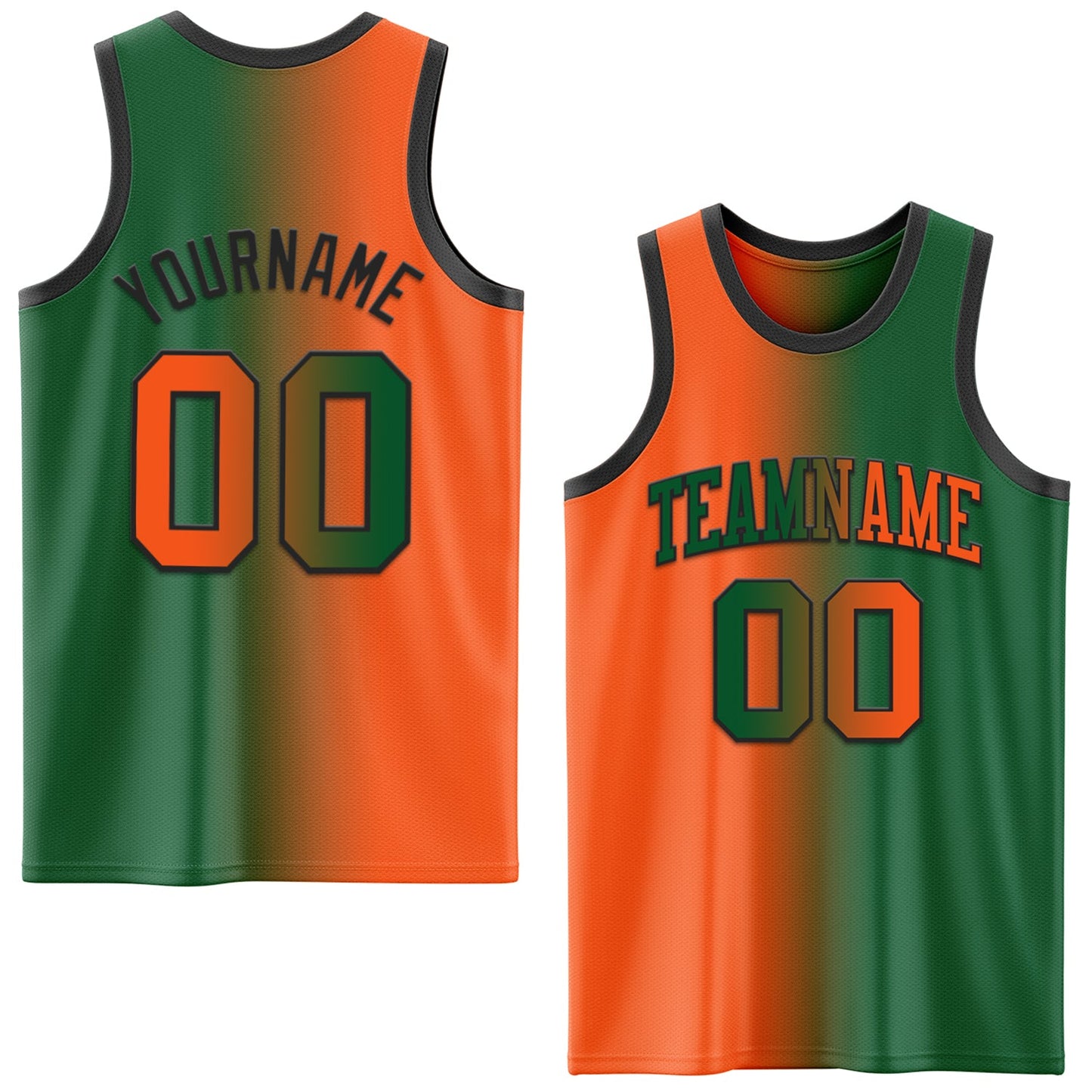 Custom Kelly Green Orange-Black Authentic Gradient Fashion Basketball Jersey - Main View