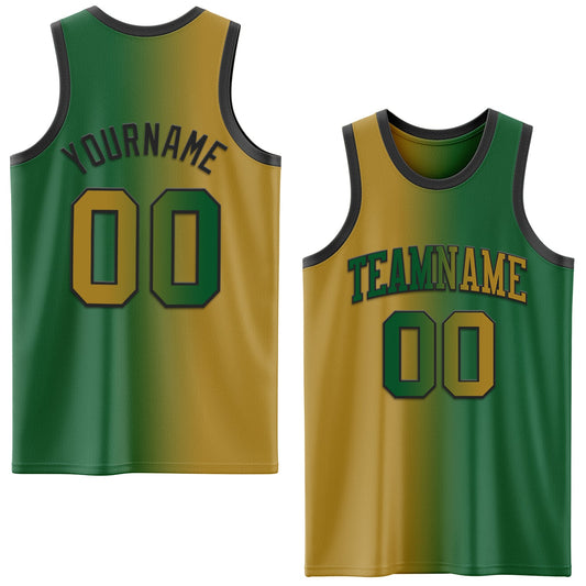Custom Kelly Green Old Gold-Black Authentic Gradient Fashion Basketball Jersey - Main View