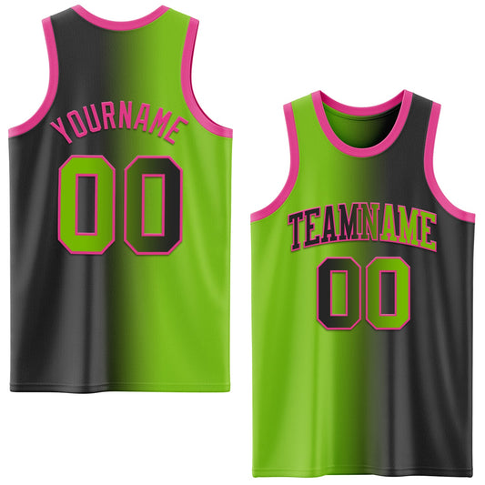 Custom Black Neon Green-Pink Authentic Gradient Fashion Basketball Jersey - Main View