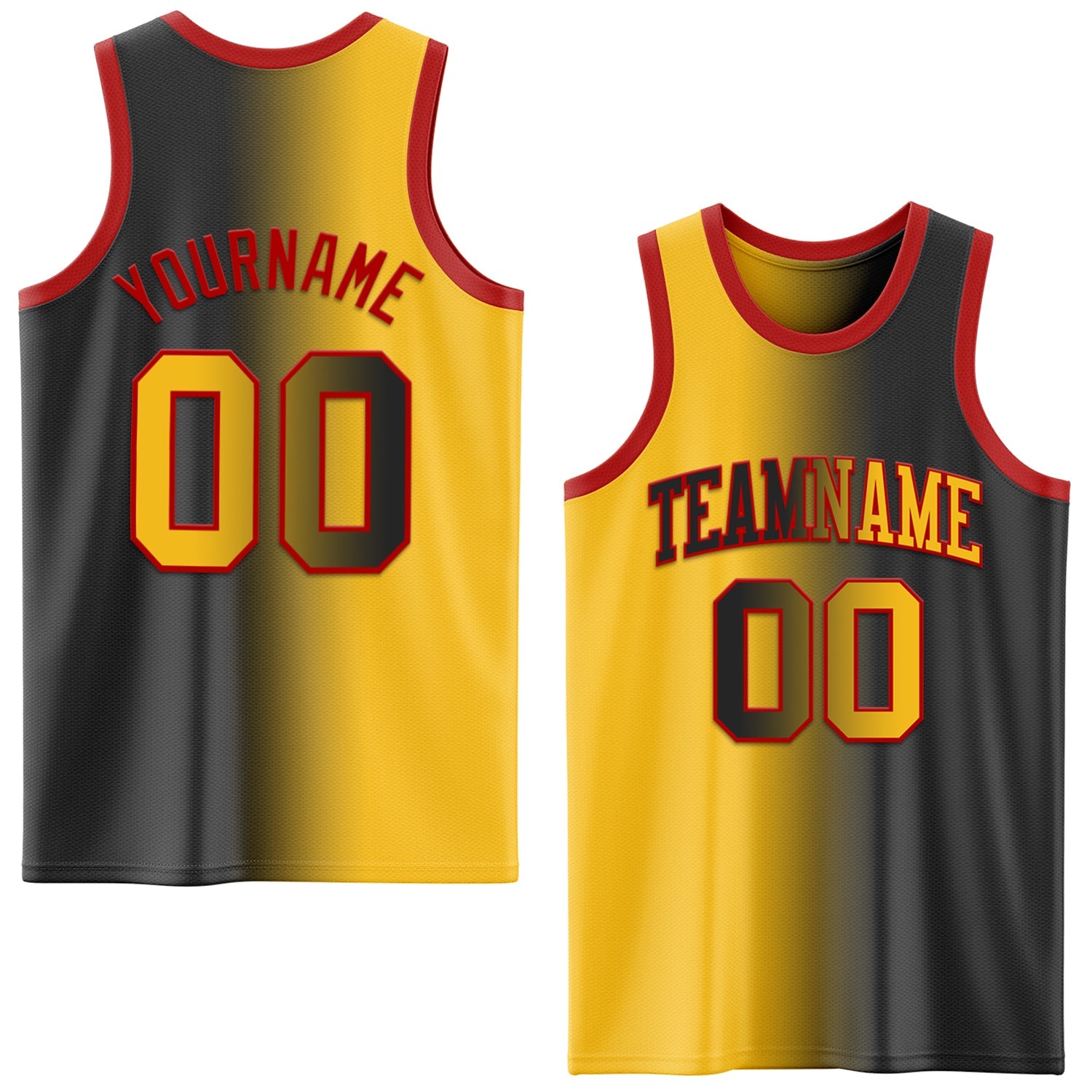 Custom Black Gold-Red Authentic Gradient Fashion Basketball Jersey - Main View