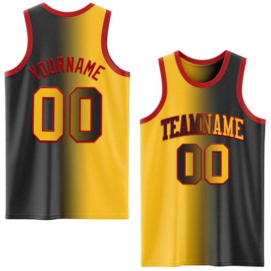 Custom Black Gold-Red Authentic Gradient Fashion Basketball Jersey - Main View