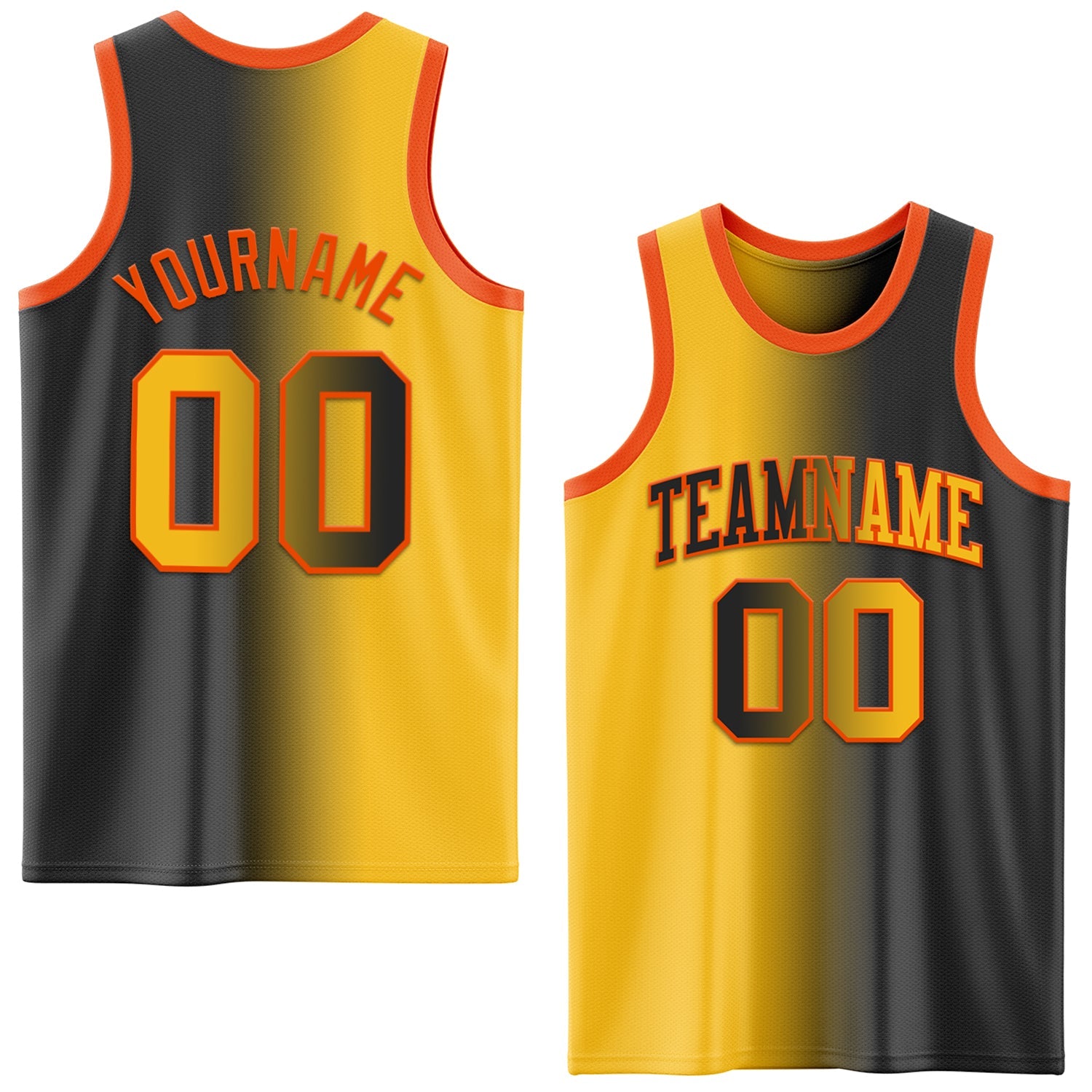 Custom Black Gold-Orange Authentic Gradient Fashion Basketball Jersey - Main View