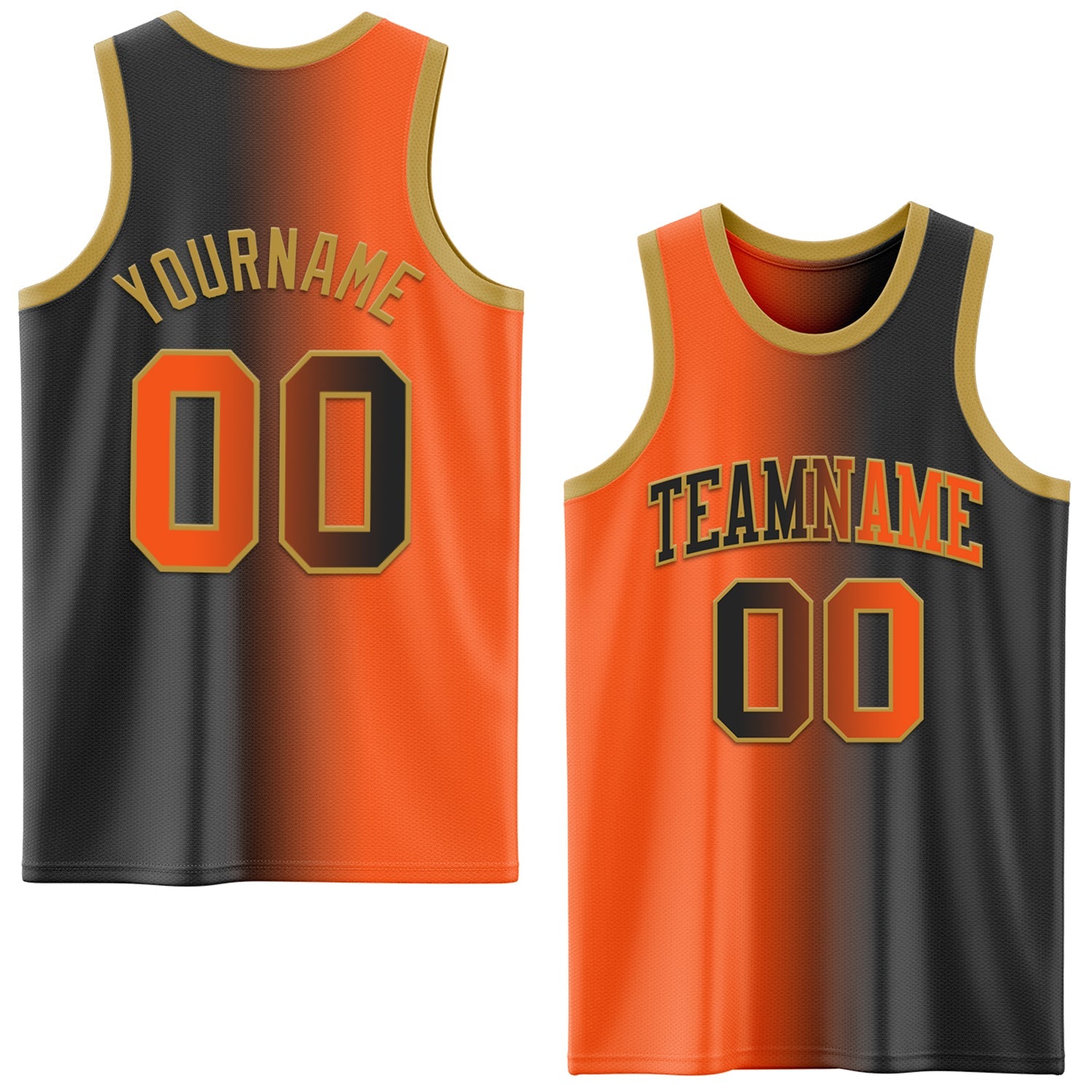 Custom Black Orange-Old Gold Authentic Gradient Fashion Basketball Jersey - Main View