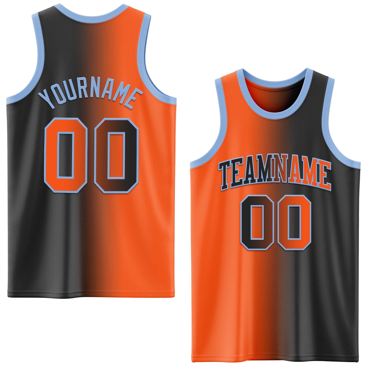 Custom Black Orange-Light Blue Authentic Gradient Fashion Basketball Jersey - Main View