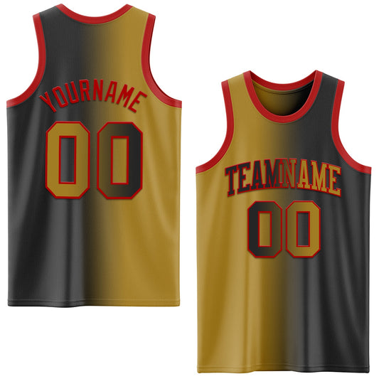 Custom Black Old Gold-Red Authentic Gradient Fashion Basketball Jersey - Main View