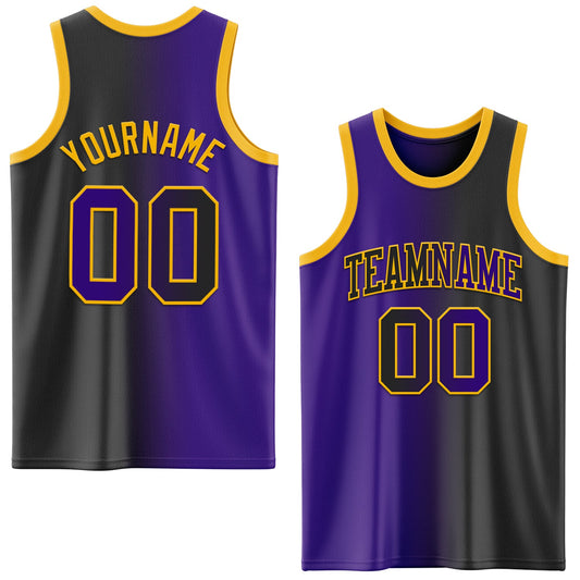 Custom Black Purple-Gold Authentic Gradient Fashion Basketball Jersey - Main View