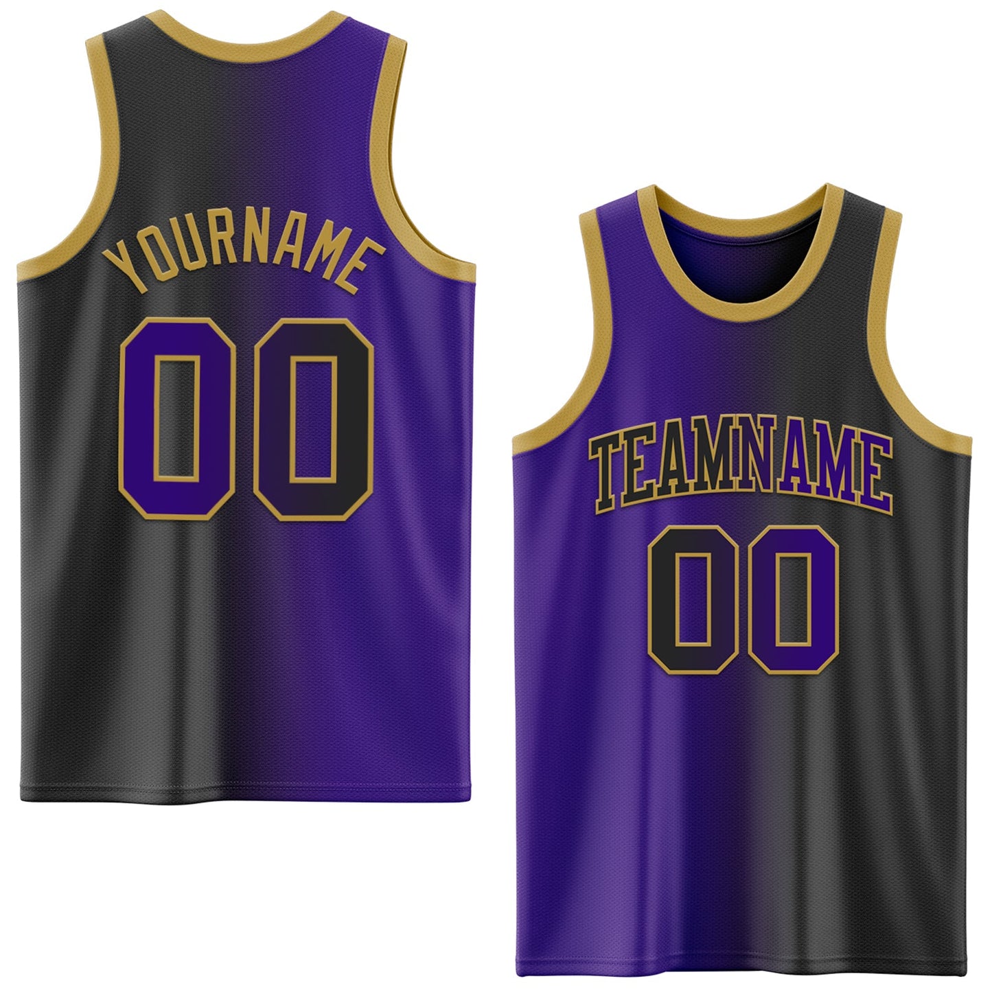 Custom Black Purple-Old Gold Authentic Gradient Fashion Basketball Jersey - Main View