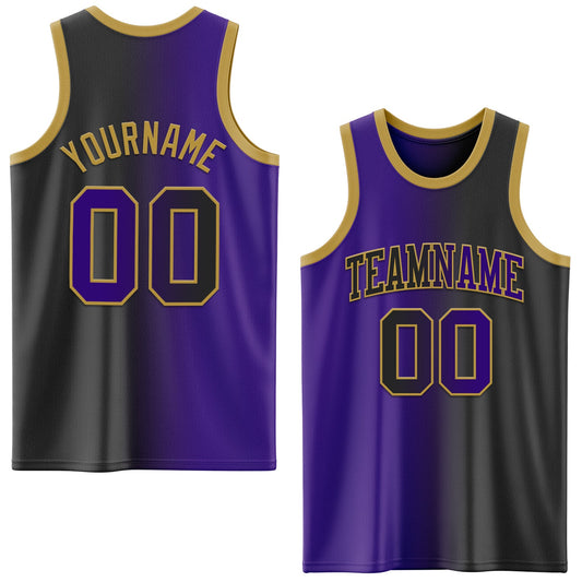 Custom Black Purple-Old Gold Authentic Gradient Fashion Basketball Jersey - Main View