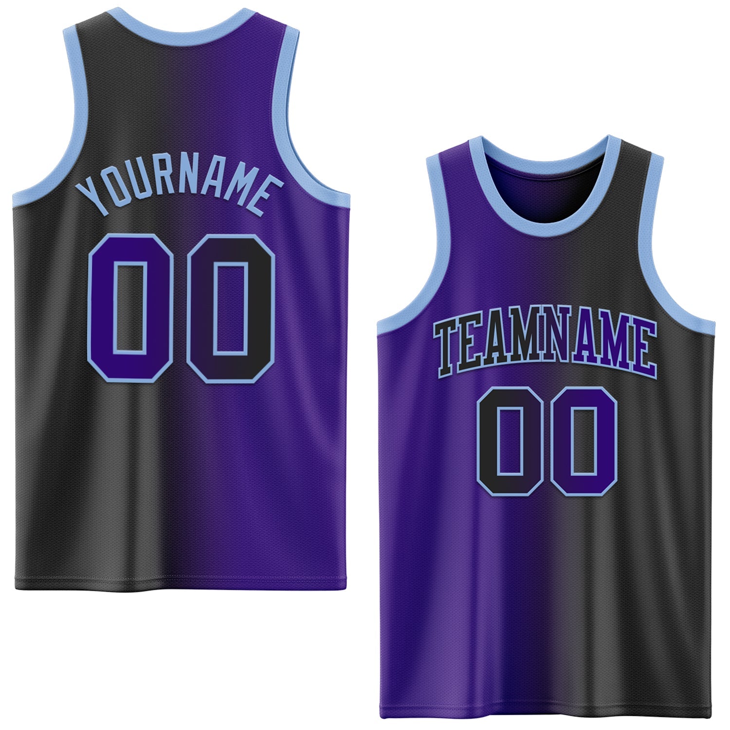 Custom Black Purple-Light Blue Authentic Gradient Fashion Basketball Jersey - Main View