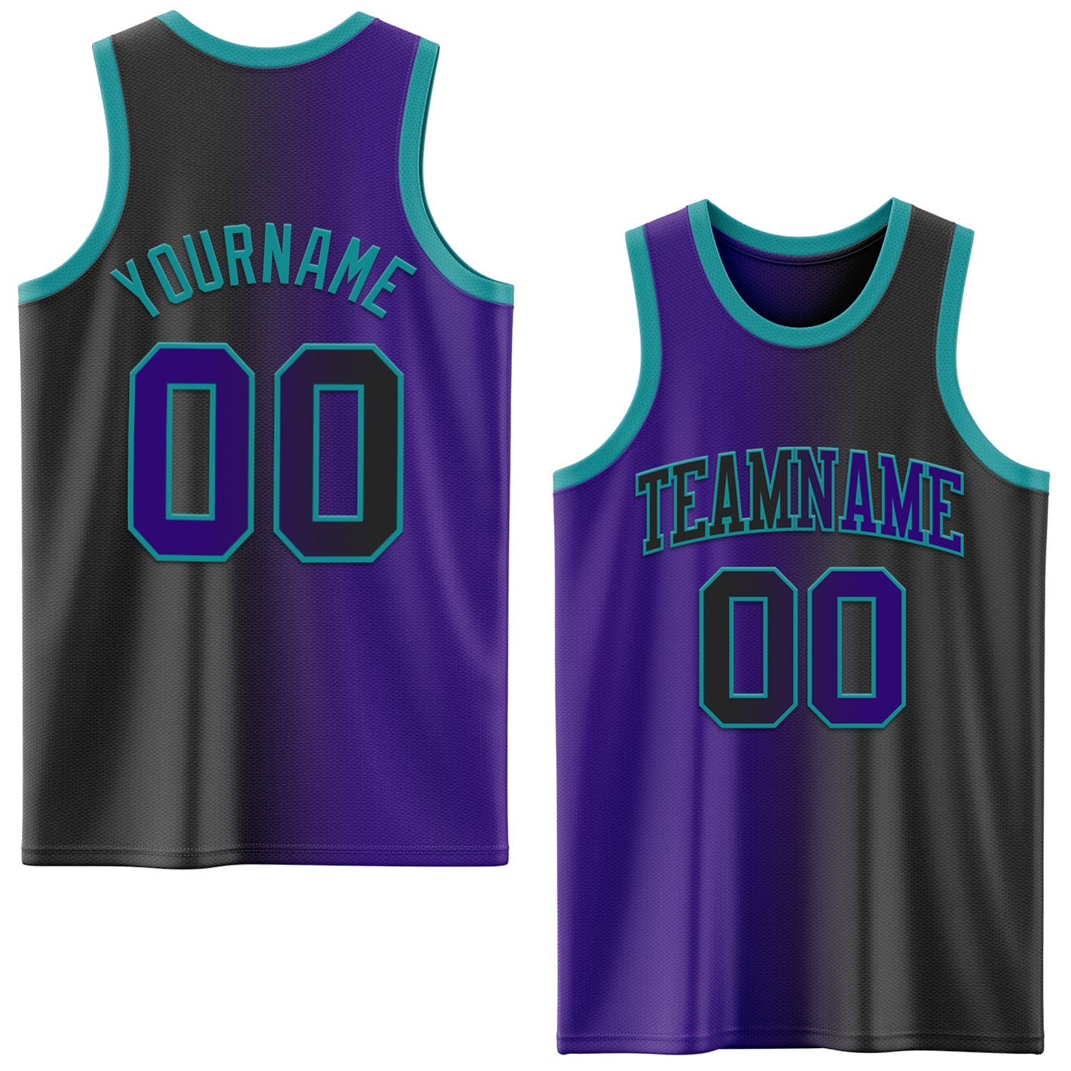 Custom Black Purple-Teal Authentic Gradient Fashion Basketball Jersey - Main View