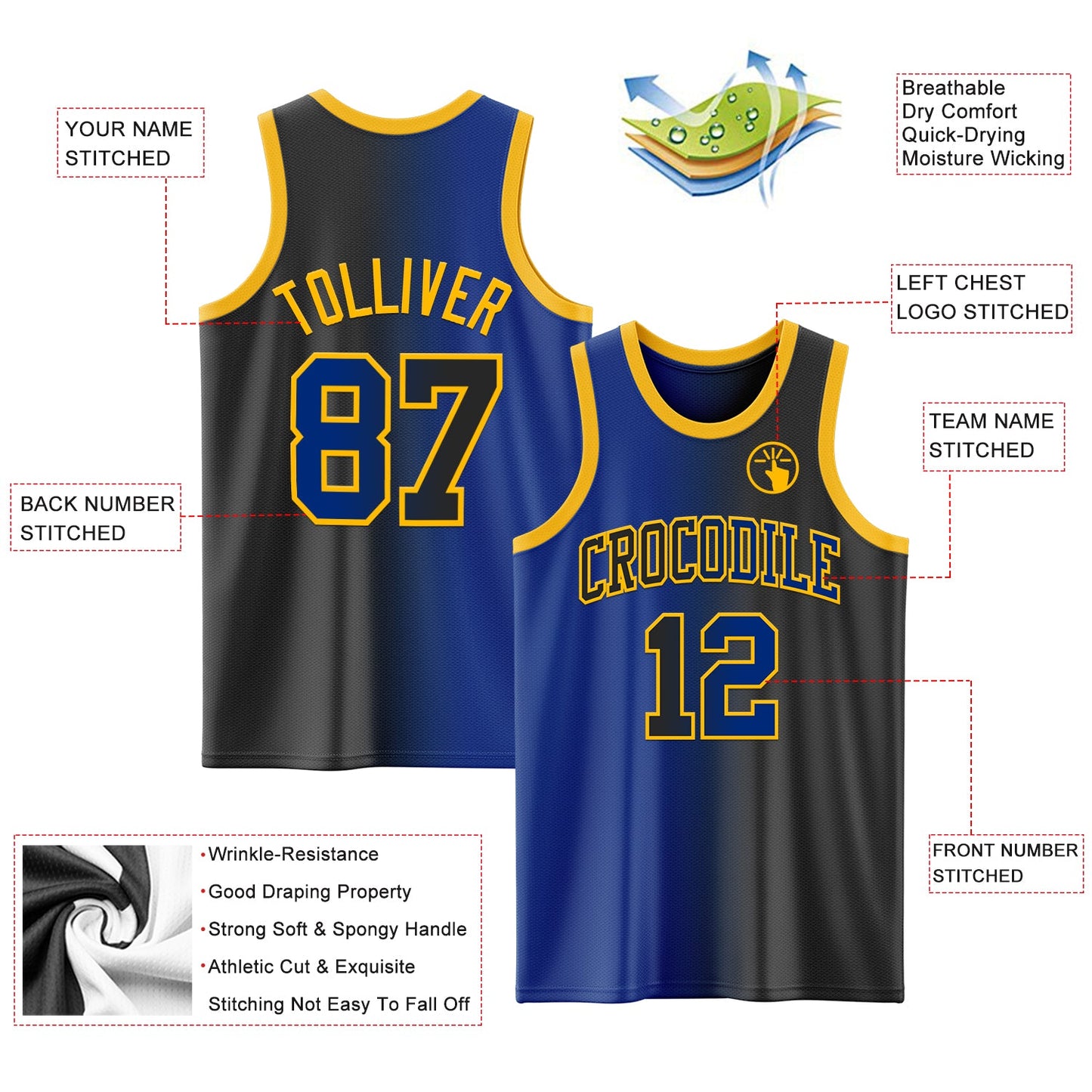 Custom Black Royal-Gold Authentic Gradient Fashion Basketball Jersey view 3
