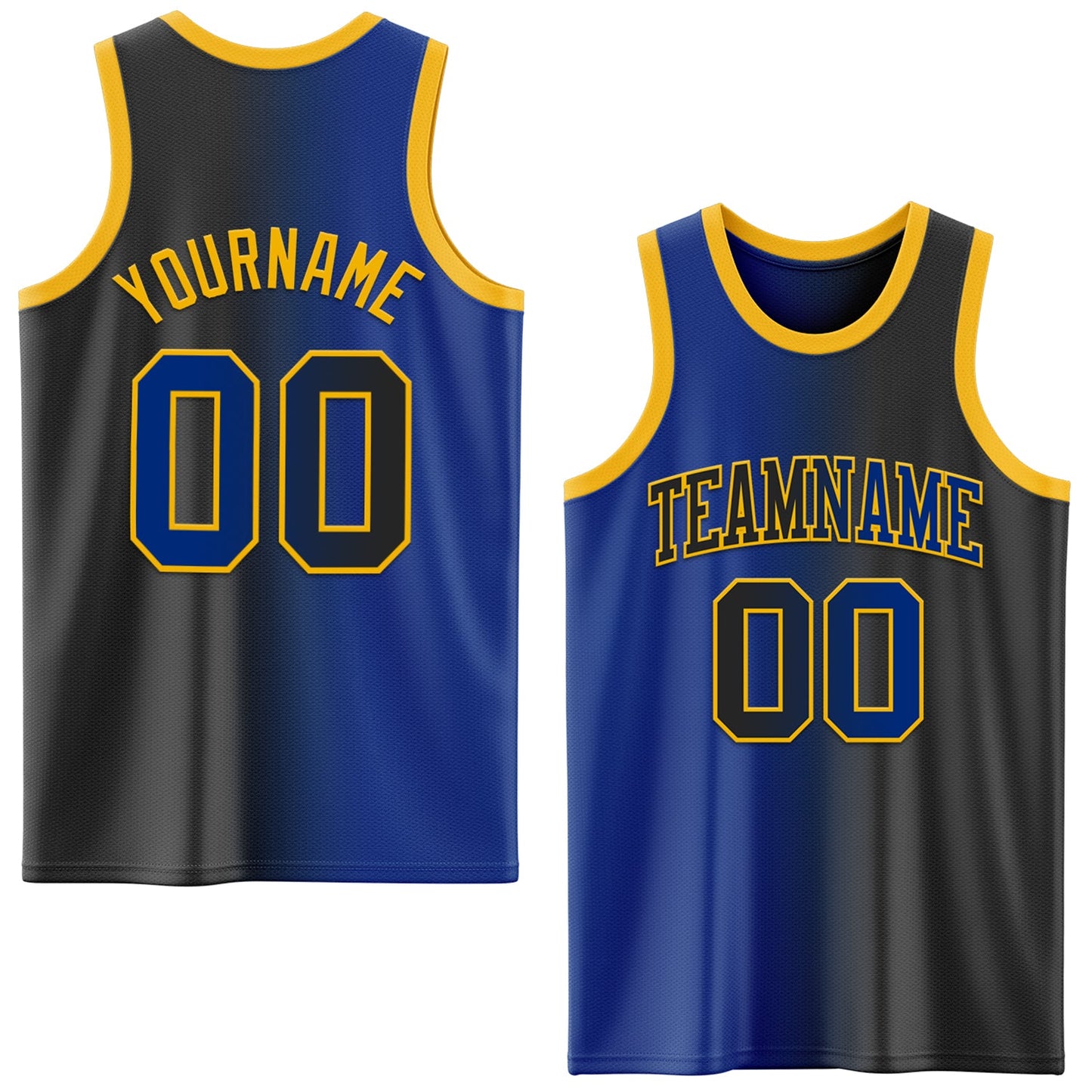 Custom Black Royal-Gold Authentic Gradient Fashion Basketball Jersey - Main View