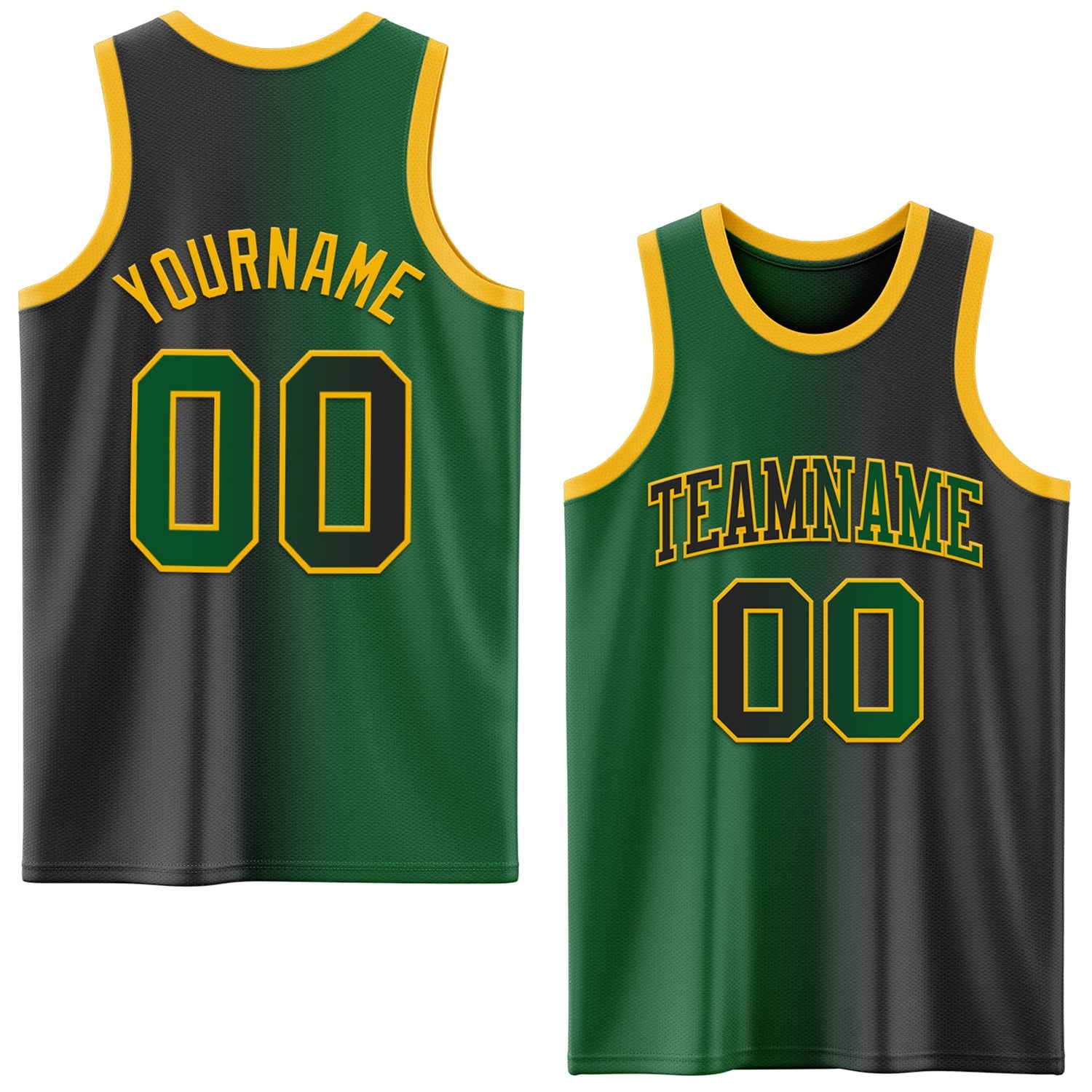 Custom Black Kelly Green-Gold Authentic Gradient Fashion Basketball Jersey - Main View