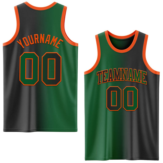 Custom Black Kelly Green-Orange Authentic Gradient Fashion Basketball Jersey - Main View