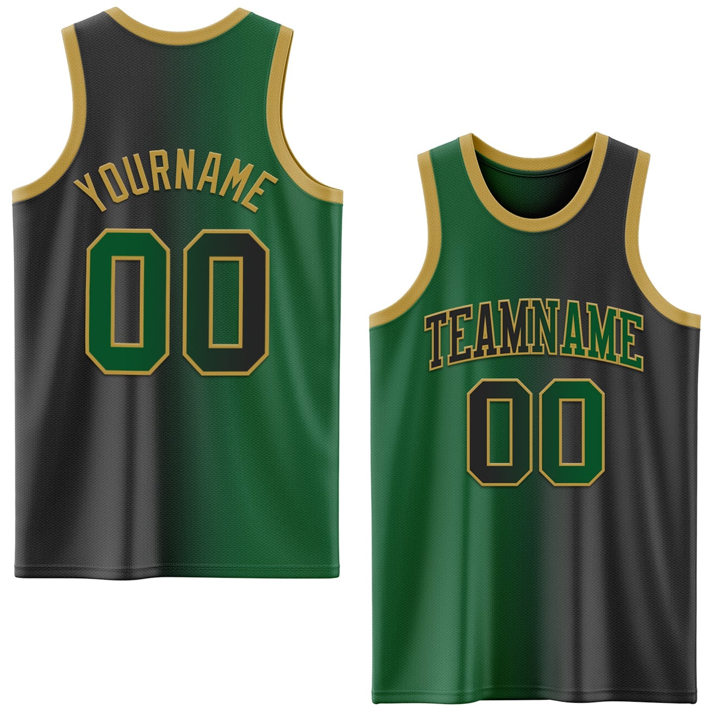 Custom Black Kelly Green-Old Gold Authentic Gradient Fashion Basketball Jersey - Main View