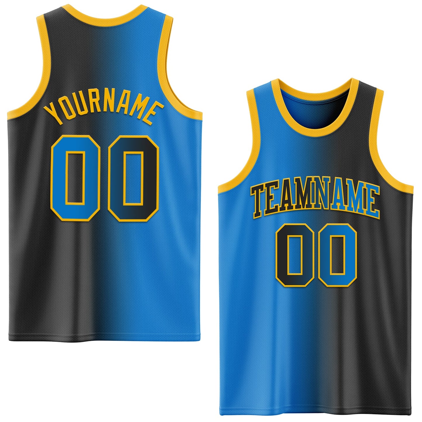 Custom Black Powder Blue-Gold Authentic Gradient Fashion Basketball Jersey - Main View
